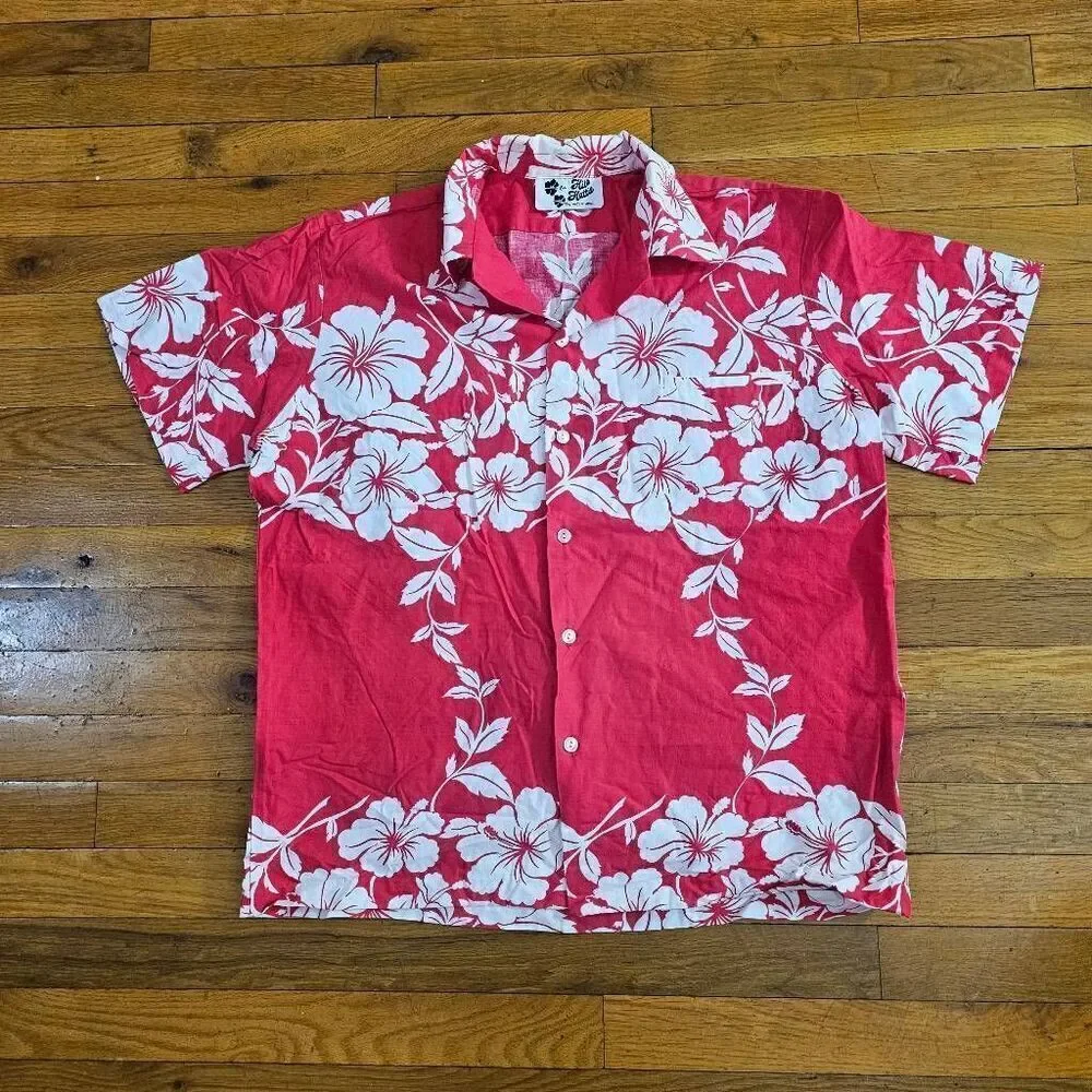 Vintage Hilo Hattie Hawaiian Shirt Large Red Floral - Picture 1 of 7